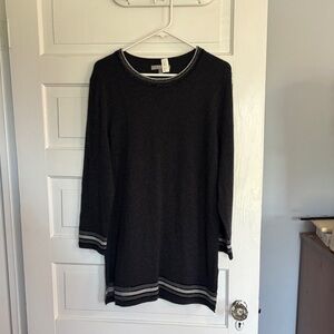 Charming Grey Cashmere Tunic with Beaded Gray Stripe Trim